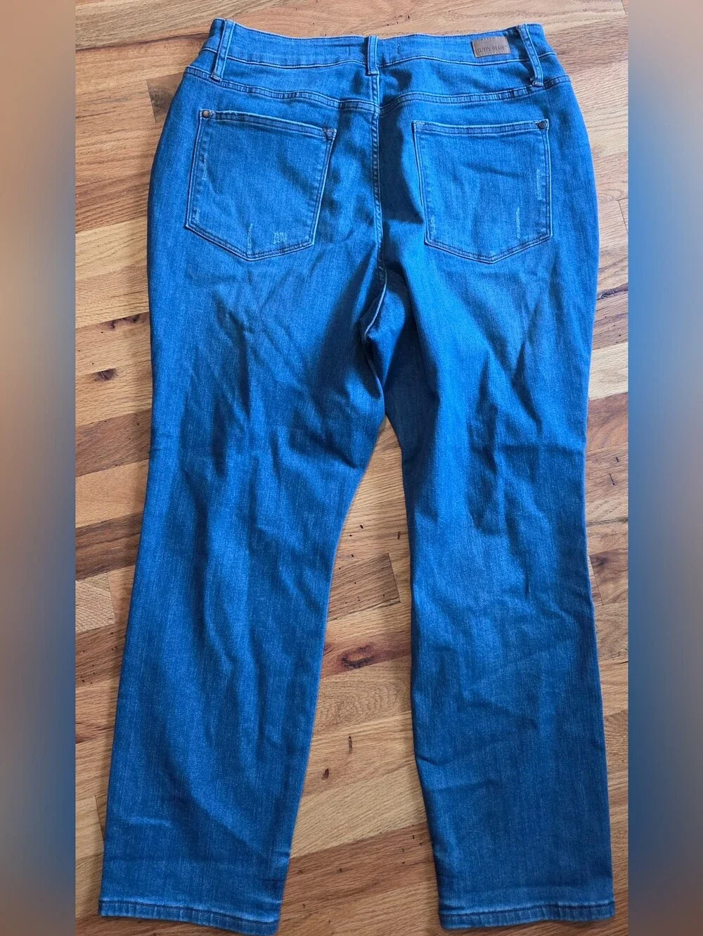Judy Blue Boyfriend Blue Denim Jeans Button Fly Distressed Women's 18W NWOT